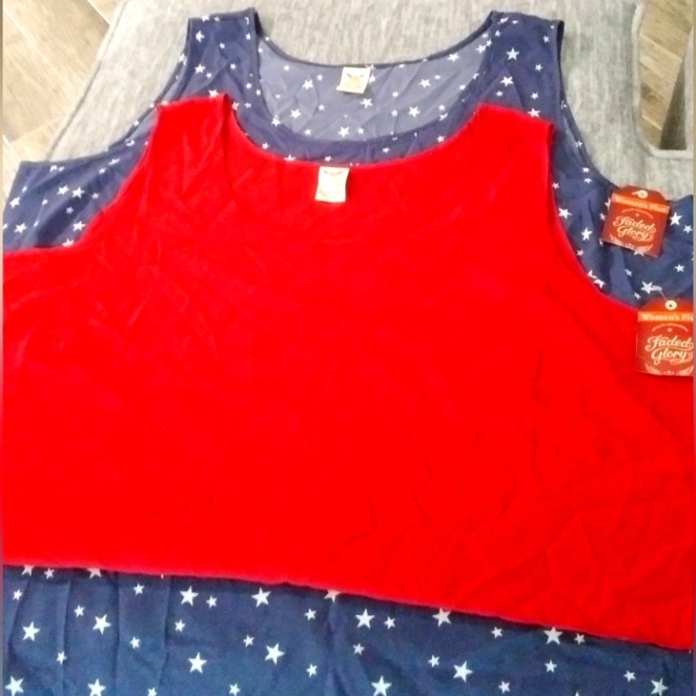 Faded Glory Red & Navy with Star Pattern Sleeveless Tanks...